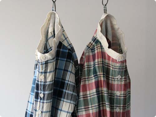 快晴堂 マドラスチェック 七分ロングシャツ