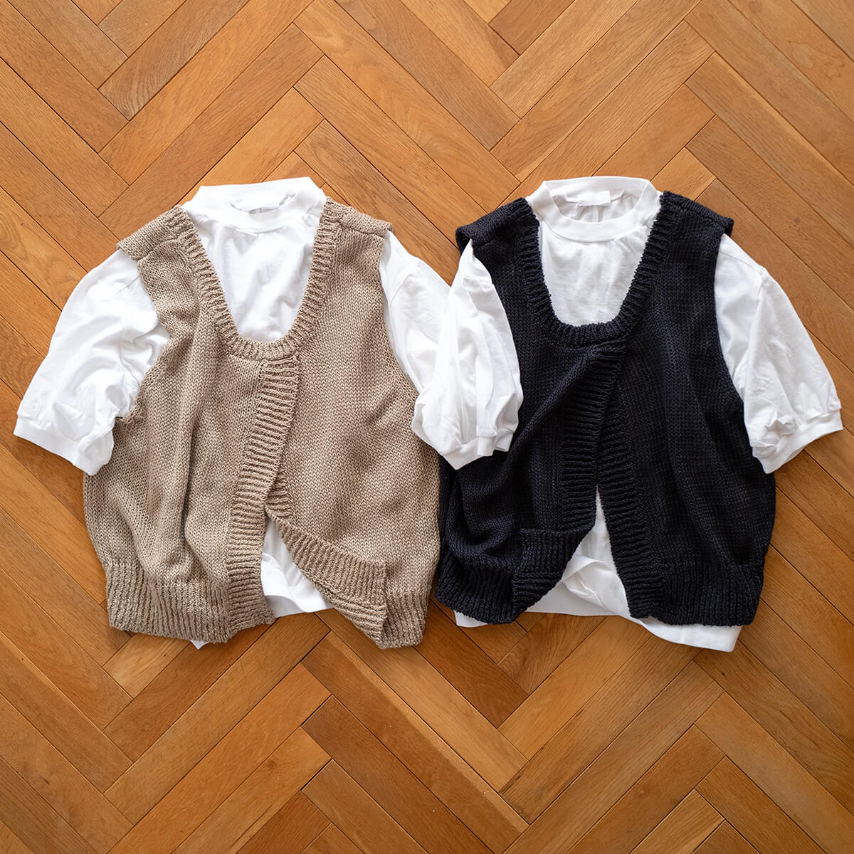 homspun リネン 前スリットベストスが入荷しました。