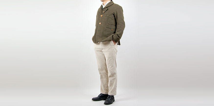 TATAMIZE SHAWL COLLAR JACKET OLIVEを使った着こなしコーディネート