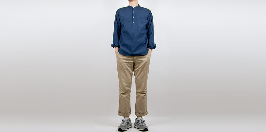 MHL. G.D. POPLIN NOCOLLAR P/O SHIRTS