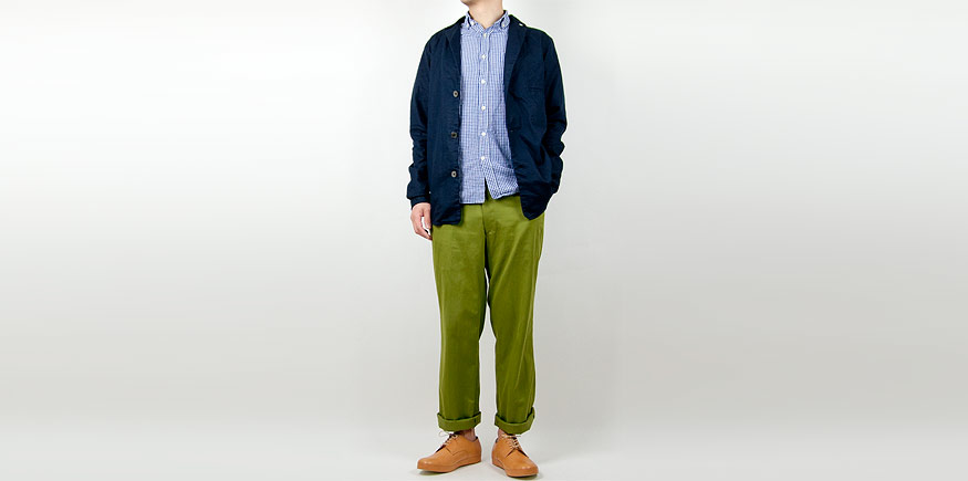 LOLO コットンリネン ノッチドカラーシャツ NAVYを使った着こなしコーディネート