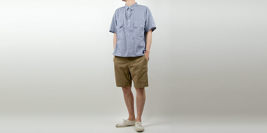 TATAMIZE HALF SLEEVE WORK SHIRTS NAVY GINGHAMを使った着こなしコーディネート