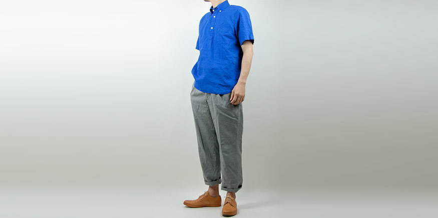 STANDART AT HAND Scott リネン半袖シャツ BLUEを使った着こなしコーディネート