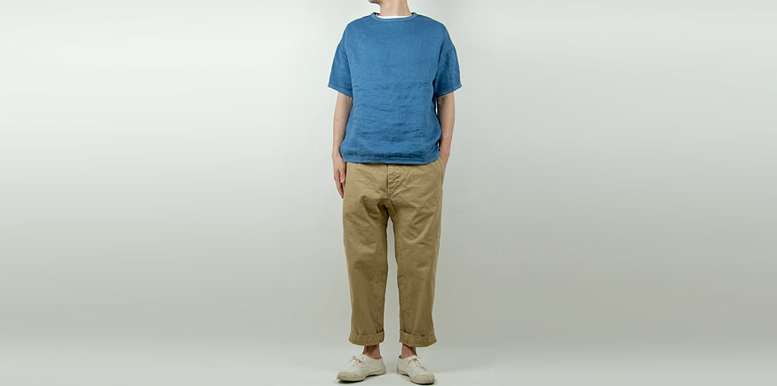 maillot linen shirts T SLATE BLUEを使った着こなしコーディネート