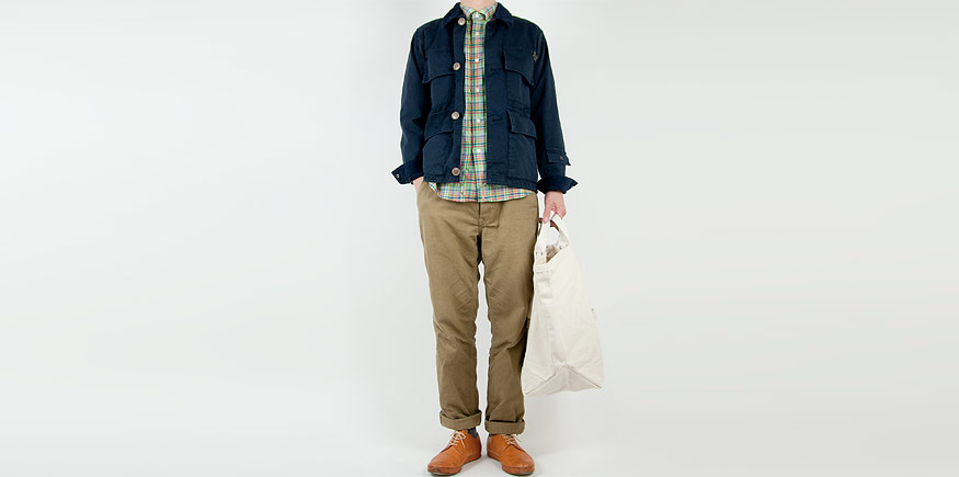 ENDS and MEANS Hunting Jacket NAVYを使った着こなしコーディネート