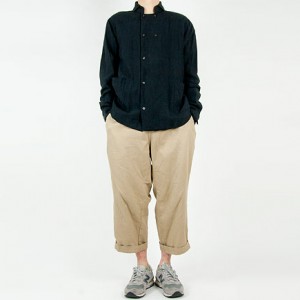 nisica 長袖ダブルボタンシャツ リネン BLACK