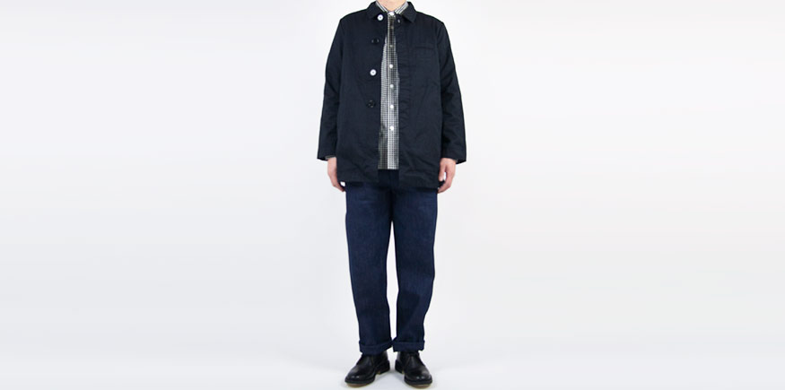 homspun 60/2ギャバ ステンカラージャケット ブラック