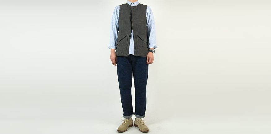 【別注】 nisica リネンベスト CHARCOAL