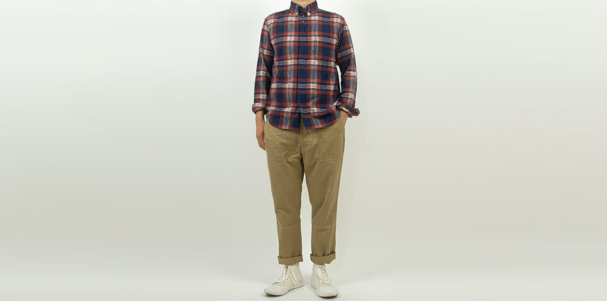 nisica 長袖ボタンダウンシャツ ネルチェック RED