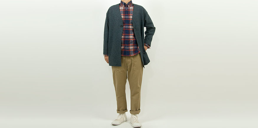 nisica 長袖ボタンダウンシャツ ネルチェック RED