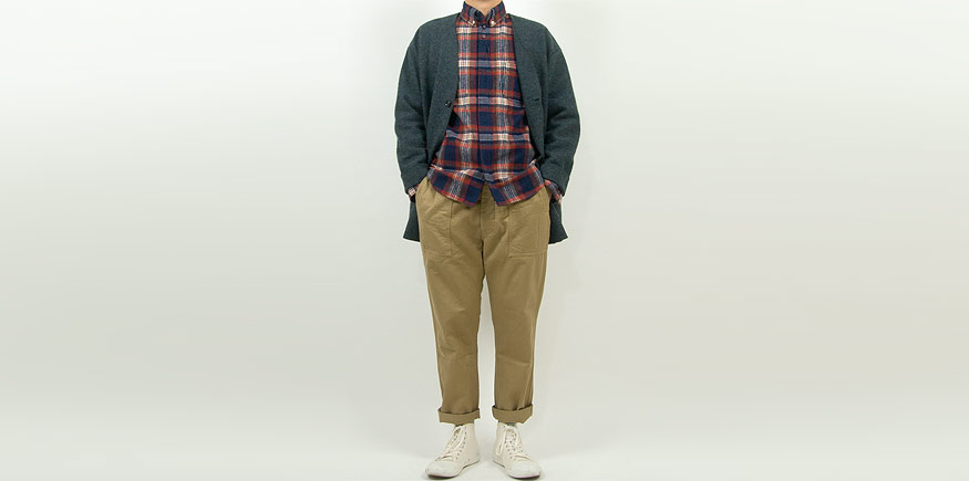 nisica 長袖ボタンダウンシャツ ネルチェック RED