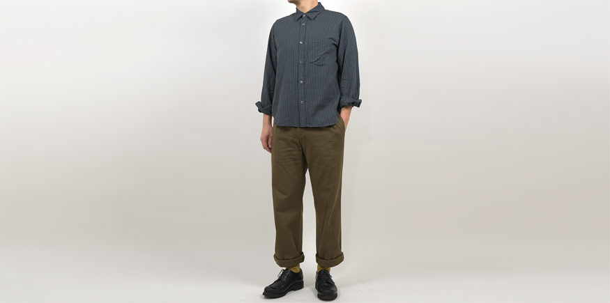MARGARET HOWELL GINGHAM COTTON CASHMERE MINIMAL SHIRTS 023CHARCOAL 〔メンズ〕