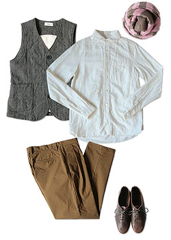 RINEN 1/8ツイードヘリンボーンベスト / テーラードジャケット