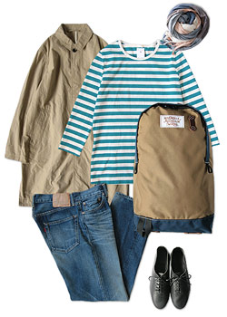 maillot ボーダー7分袖Tシャツ