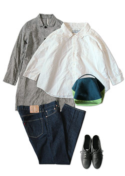 RINEN 40/1リネン平織千鳥 コート