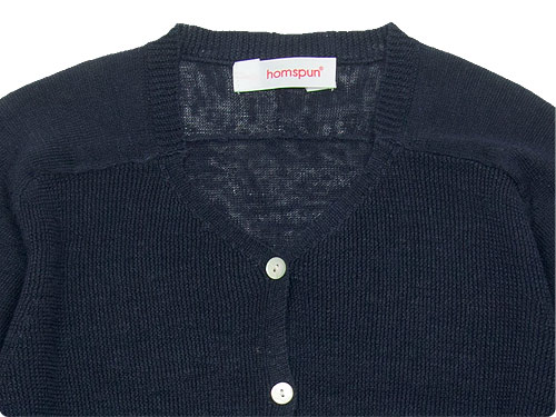 homspun(ホームスパン) 12Gリネン Vネック七分袖カーディガン ネイビー  
