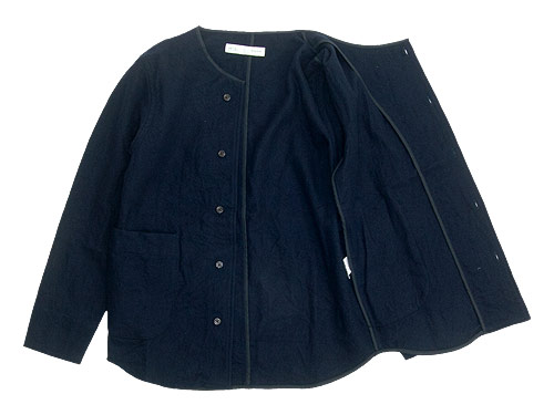 nisica ノーカラーダブルボタンシャツ 長袖 ウール NAVY nisica通販 