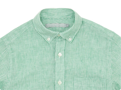 STANDART AT HAND Simon リネンB.D.シャツ GREEN STRIPE STANDART AT 